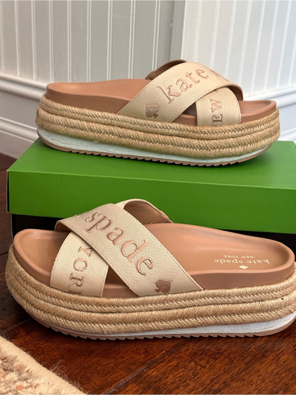 kate spade | Piper Light Fawn Espadrille Platform Slide Sandals